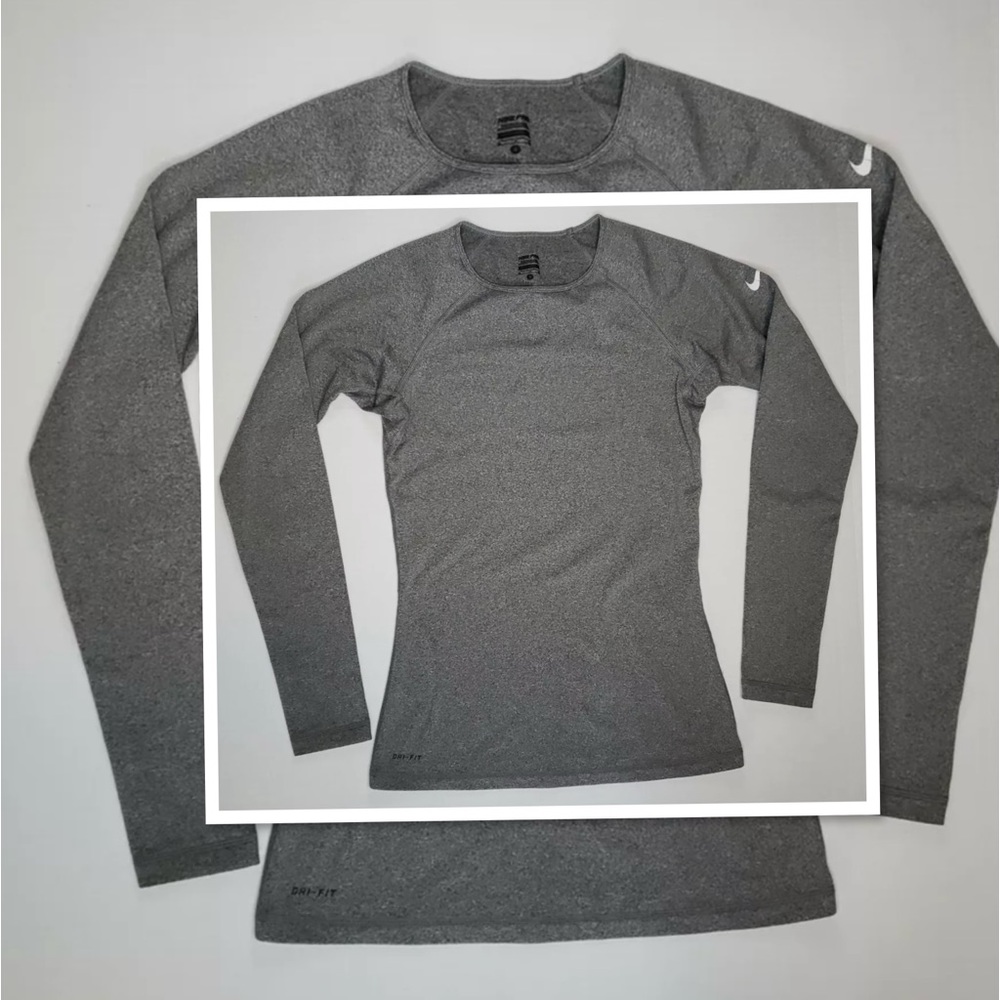 NIKE PRO DRI FIT WOMENS GRAY LONG SLEEVE TRAINING ATHLETIC TOP M